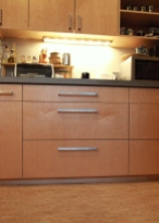 Cabinets are made locally from FSC certified prefinished maple veneer plywood with no added urea formaldehyde.